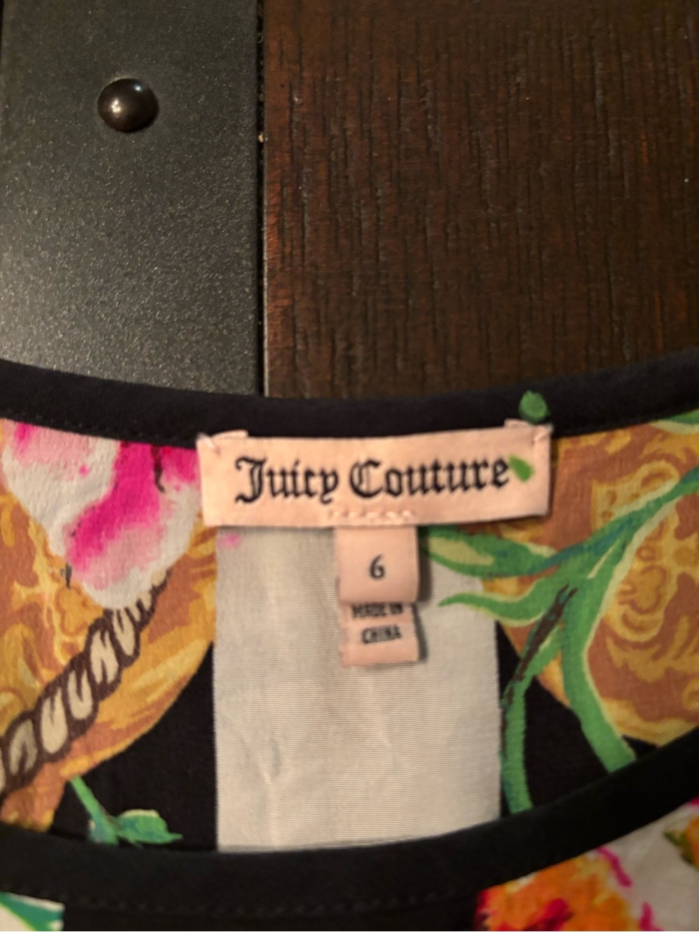Juicy Couture Black, White, Pink & Gold Floral Stripe Mini Dress - Picture 10 of 12